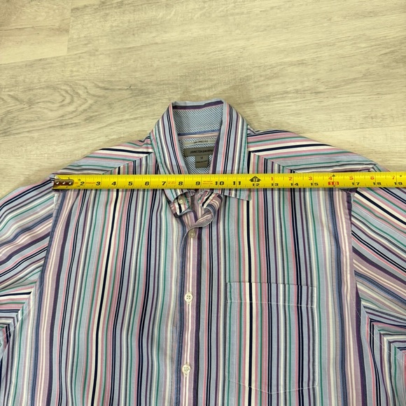 Johnston & Murphy Tailored Fit Multicolor Striped Button-Down 100% Cotton Shirt - Picture 12 of 17